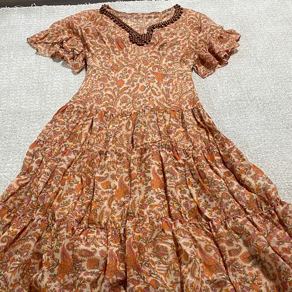 Adrianna Papell Orange and Brown Midi Dress vintage Size 6 100% Silk & poliéster - Picture 16 of 16